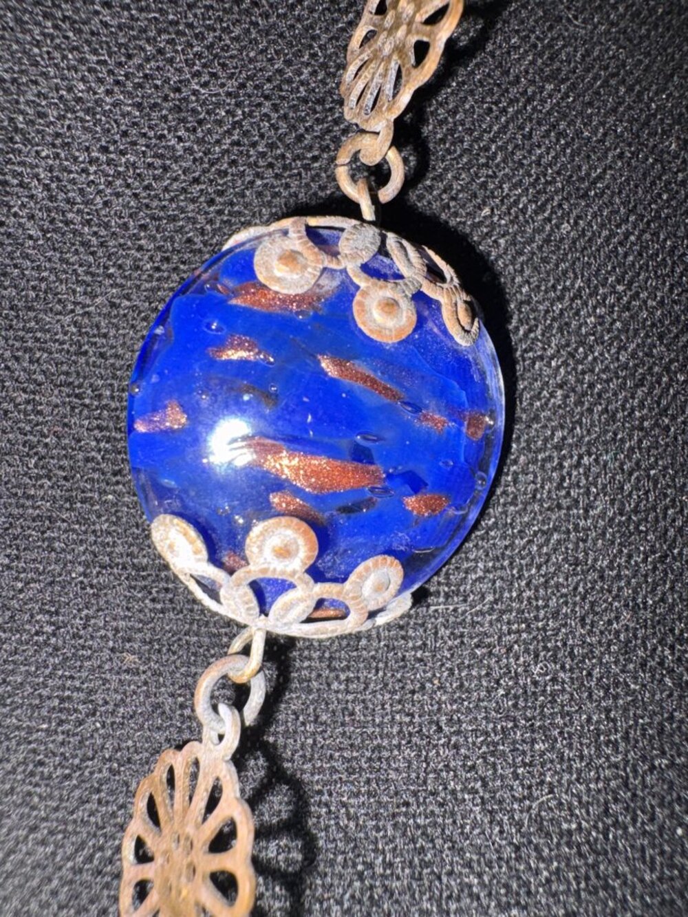 1930's Foiled Italian Art Glass and Brass Necklace - Picture 8 of 8